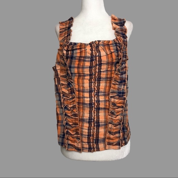 ๐ 2X ๐ NWT Anthro Tank Top Plaid Ruffled Ruched Cropped Plus Size - Picture 1 of 6